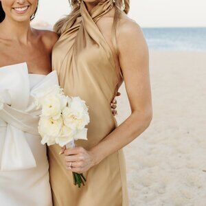 Show Me Your Mumu Satin Gold Jasmine Halter Maxi Dress XS